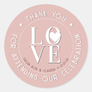 Wedding Thank You with Love Rose Gold with heart Classic Round Sticker