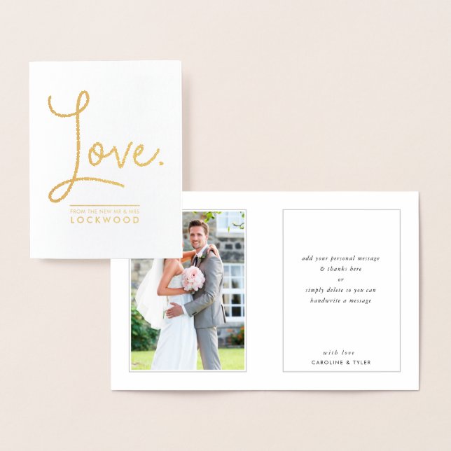 WEDDING THANKS couple newlywed modern script love Foil Card (Display)