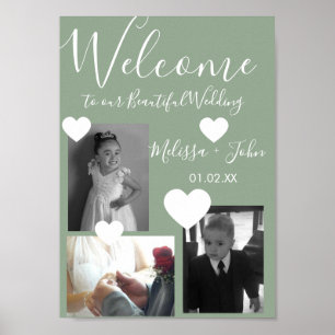 Wedding Three Photo Collage Script and Hearts Post Poster