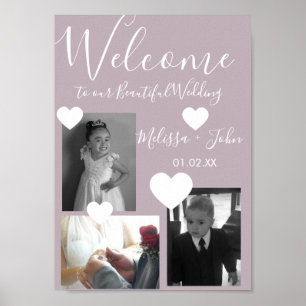 Wedding Three Photo Collage Script and Hearts Poster