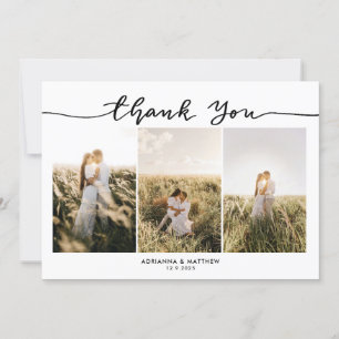 Wedding Three Photos Elegant Thank You Script Card