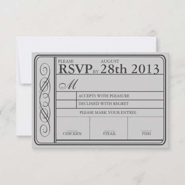 Wedding Ticket RSVP  II  Punchout Grey (Front)