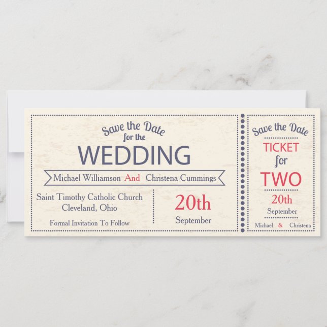 Wedding Ticket Save The Date Announcement (Front)