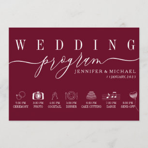 Wedding Timeline ceremony planning simple burgundy Programme