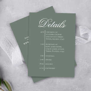 Wedding Timeline Green Details Simple RSVP Enclosure Card