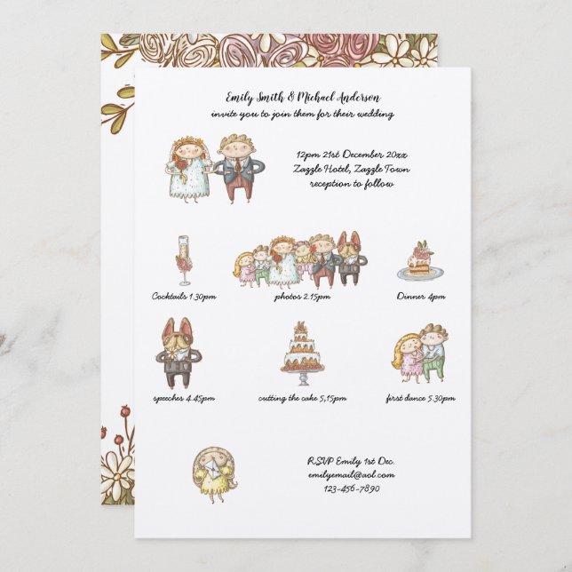 Wedding Timeline Invite Rustic Handdrawn Kraft (Front/Back)