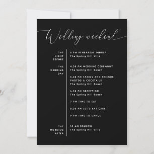 Wedding Timeline   Minimal Black Weekend Schedule Invitation