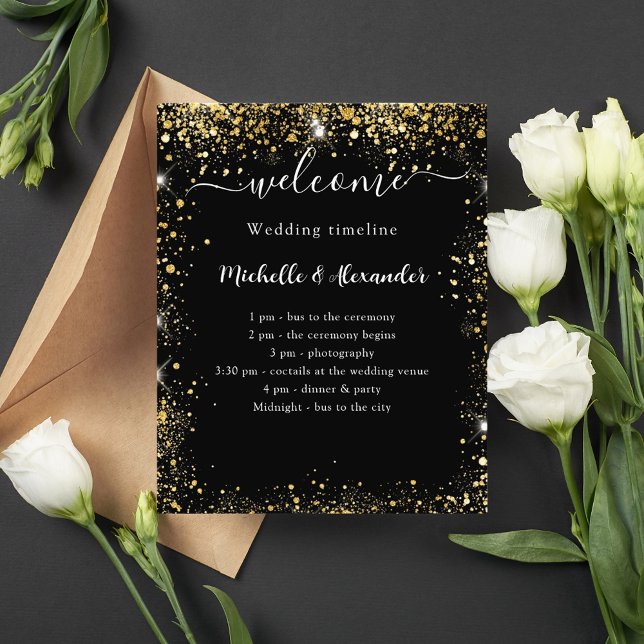 Wedding timeline program black gold budget flyer (Creator Uploaded)