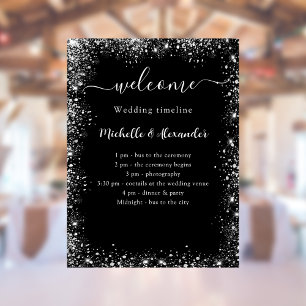 Wedding timeline program black silver white poster