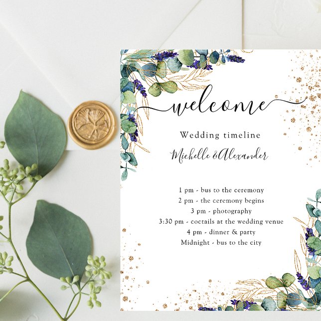 Wedding timeline program eucalyptus greenery (Creator Uploaded)