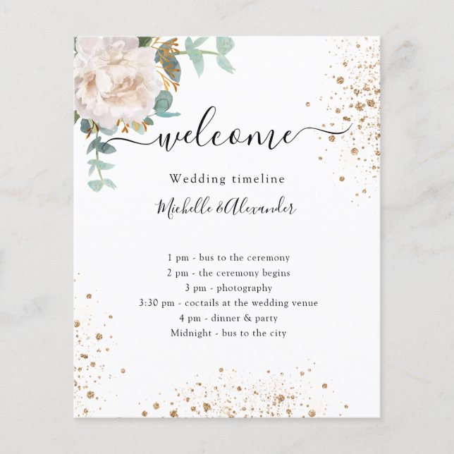 Wedding timeline program floral eucalyptus (Front)