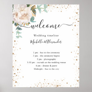 Wedding timeline program floral eucalyptus poster