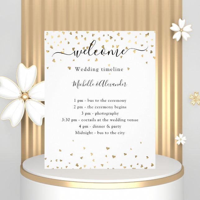 Wedding timeline program gold hearts budget flyer (Creator Uploaded)