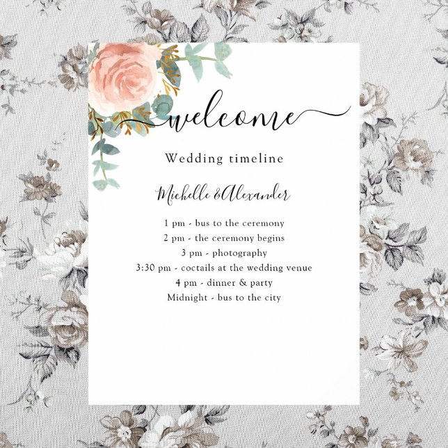 Wedding timeline program rose gold eucalyptus poster (Creator Uploaded)