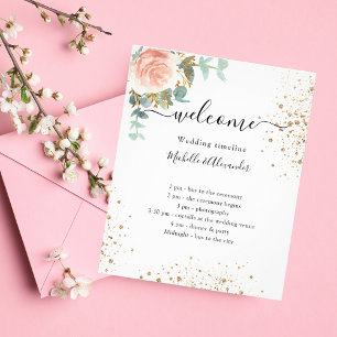 Wedding timeline program rose gold floral budget flyer