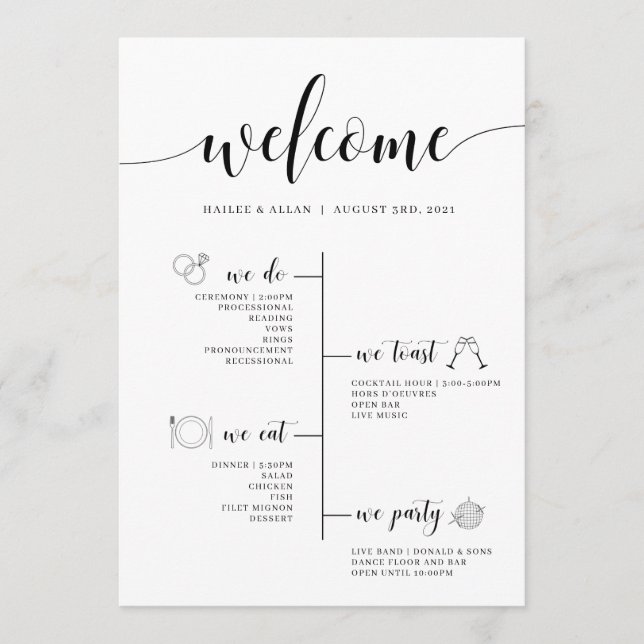 Wedding Timeline Program With Icons Programme (Front)