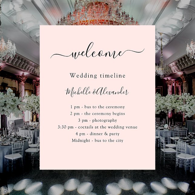 Wedding timeline promgram rose gold welcome poster (Creator Uploaded)