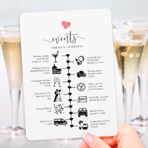Wedding timeline with cute heart, guest itinerary advice card