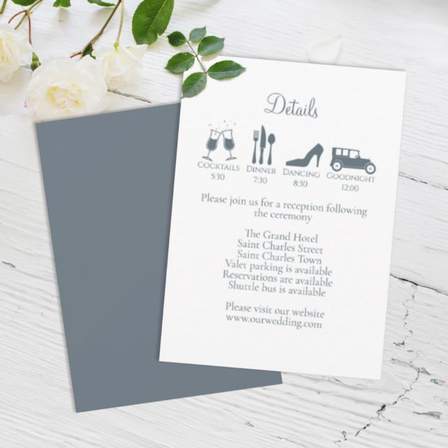 Wedding Timeline with Wedding Details Dusty Blue Enclosure Card (Creator Uploaded)