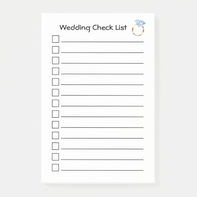 Wedding To Do Check List Diamond Ring Post-it Notes (Front)