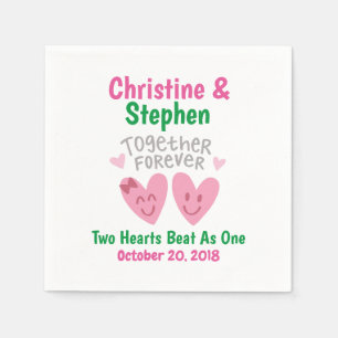 Wedding Together Forever Cartoon Heart Bride Groom Napkin