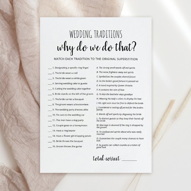 Wedding traditions with Answers game Card (Creator Uploaded)