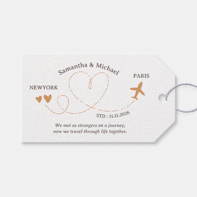 Wedding Travel Flight Aeroplane Gift Tags (Front (Horizontal))