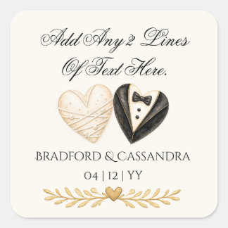 Wedding…treat favour..your text here, bride groom square sticker