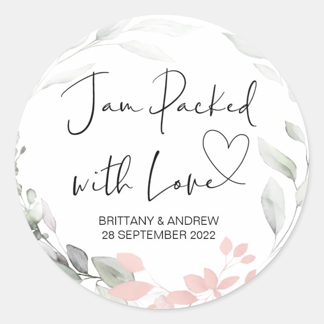 Wedding Treat Jar Favor Jam Packed With Love Classic Round Sticker (Front)