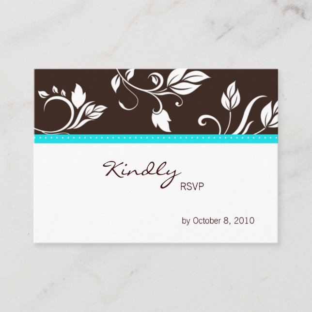 Wedding trendy reply card turquoise blue brown 2 (Front)