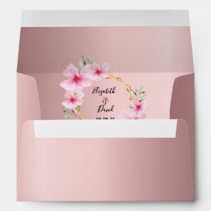 Wedding tropical blush pink florals gold geometric envelope