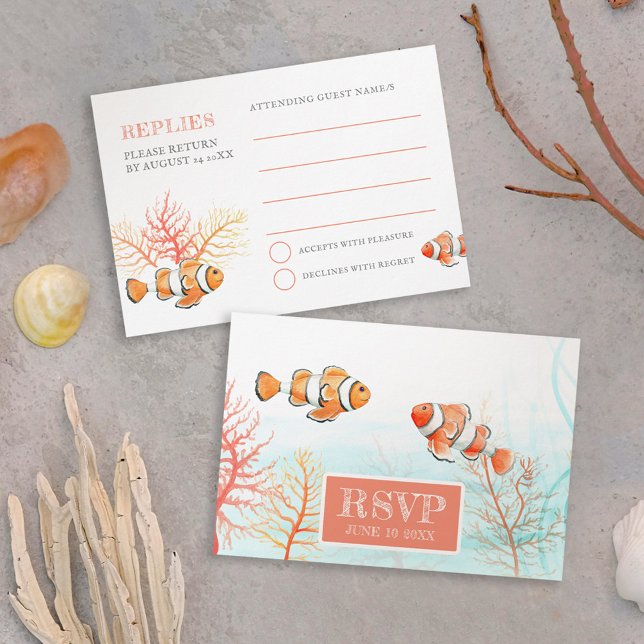 Wedding tropical fish watercolor simple RSVP card (Creator Uploaded)