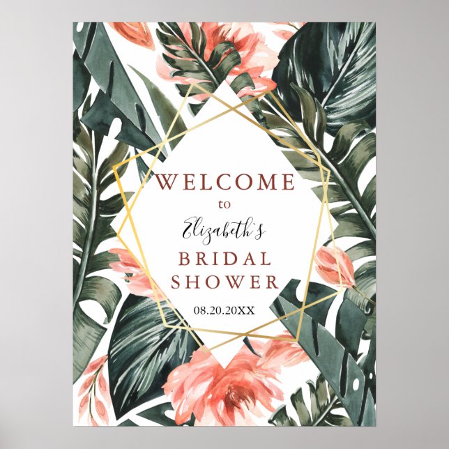 Wedding Tropical Floral Gold Welcome Sign (Front)