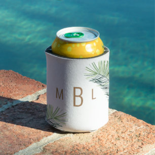Wedding Tropical Foliage Gold Monogram Can Cooler