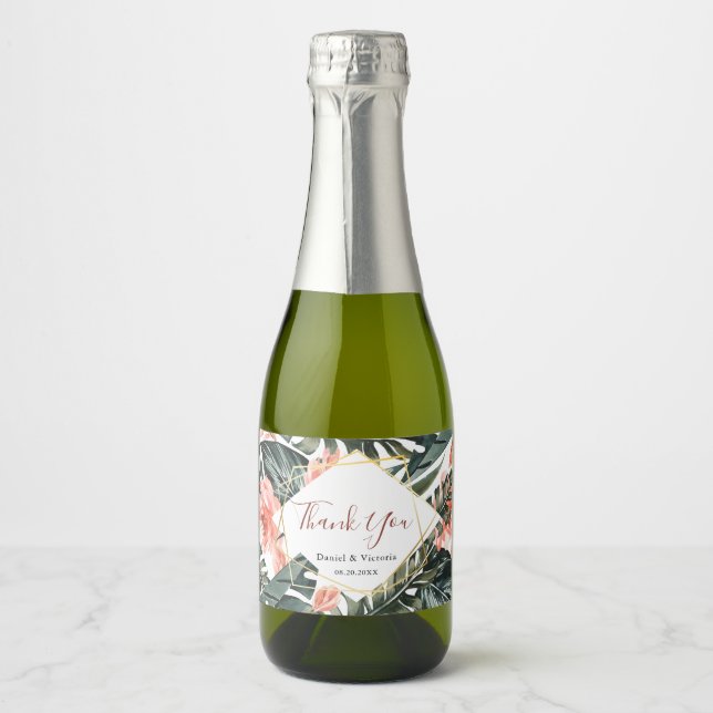 Wedding Tropical Gold  Mini Sparkling Wine Bottle  Sparkling Wine Label (Front)