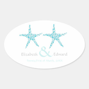 Wedding Turquoise Aqua Starfish Save the Date Oval Sticker
