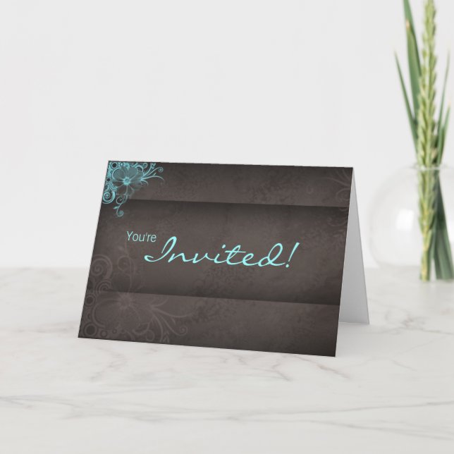 Wedding Turquoise Blue Brown Invitation Card (Front)