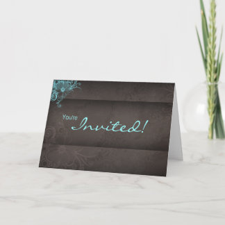Wedding Turquoise Blue Brown Invitation Card