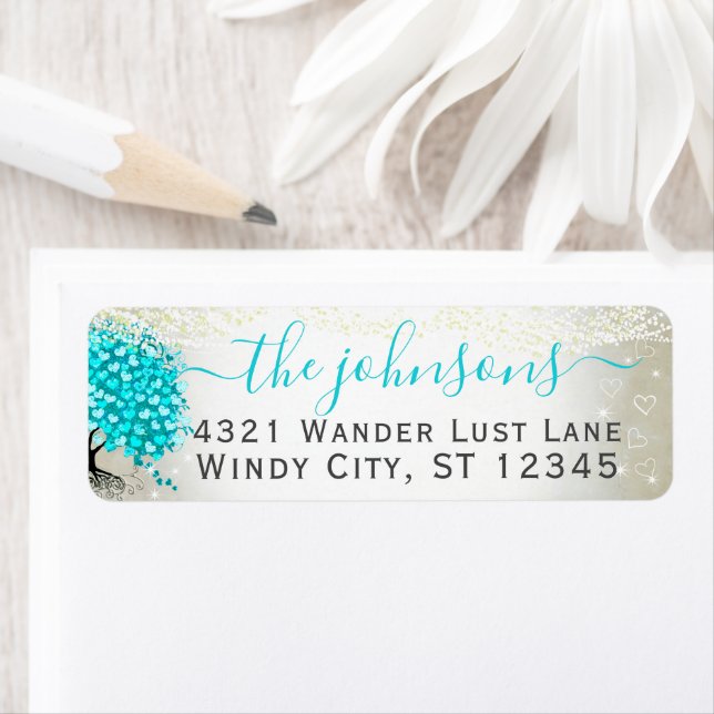 Wedding Turquoise Teal Aqua Blue Heart Leaf Tree (Insitu)