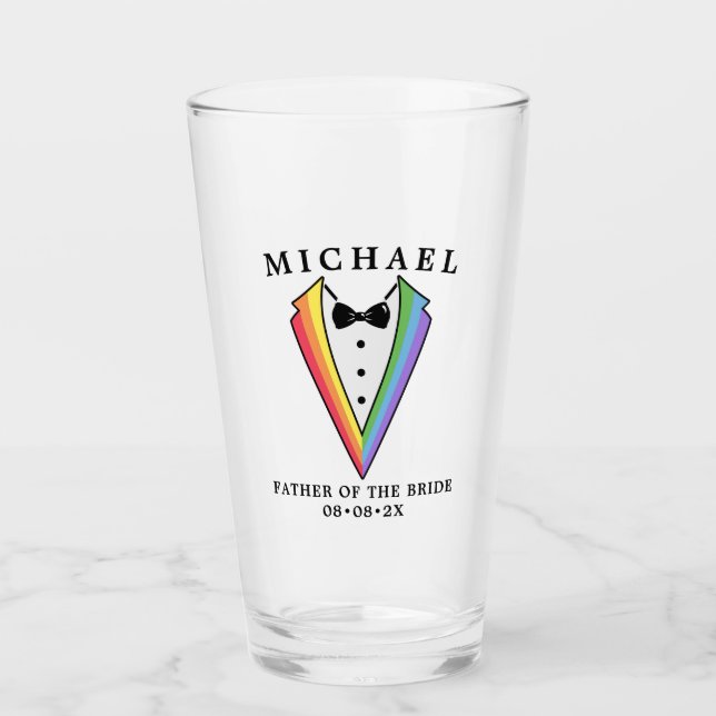 Wedding Tuxedo Gay LGBTQ+ Father of the Bride Glass (Front)