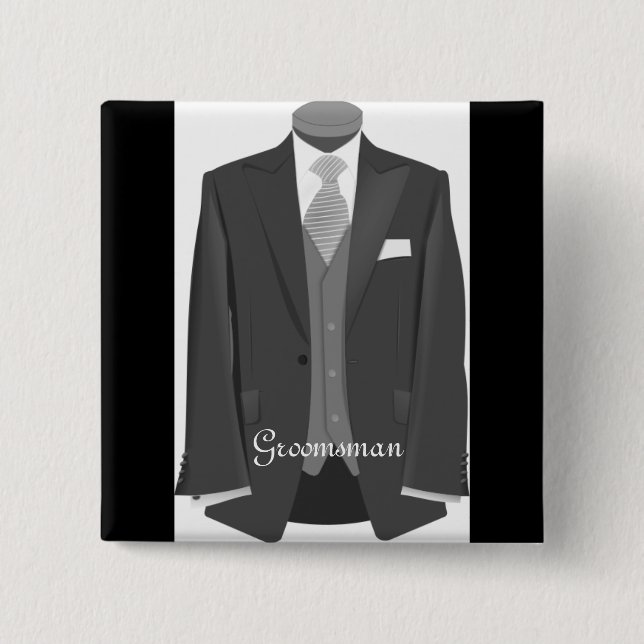 Wedding Tuxedo Groomsman Pin Button Badge Gift (Front)