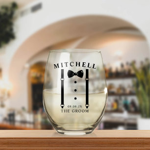 Wedding Tuxedo Personalised The Groom Stemless Wine Glass