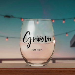 Wedding Tuxedo Personalised The Groom Stemless Wine Glass