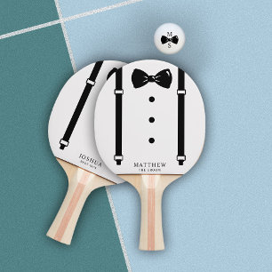 Wedding Tuxedo Suspenders Bow Tie Groomsman Ping Pong Paddle