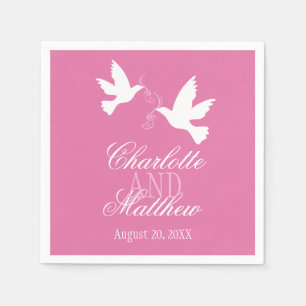 Wedding two white doves pink custom napkins