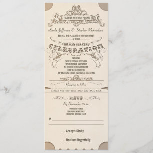 wedding typographic tickets invitations with RSVP