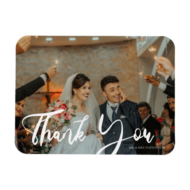 Wedding Typography 3 Colour Photo Thank You Magnet (Horizontal)