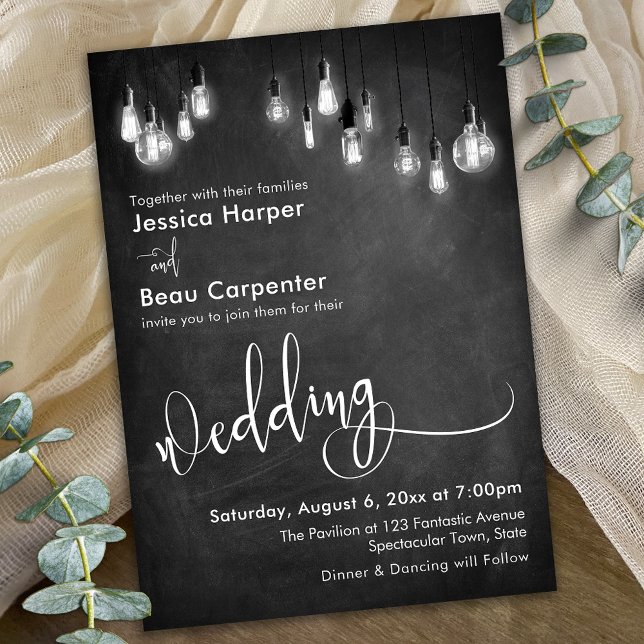 Wedding Typography, Edison Lights on Chalkboard Invitation (Creator Uploaded)