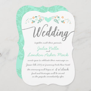 Wedding Typography Folk Art Floral Wedding Invites