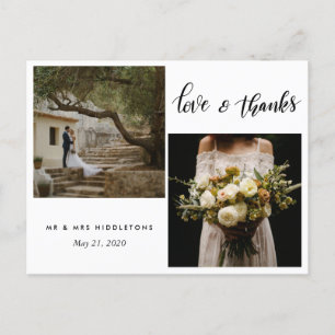 Wedding Typography Love & Thanks Two Photos Postcard